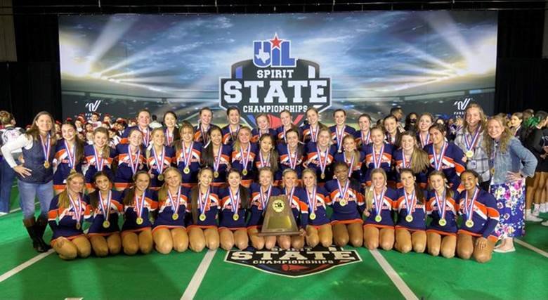 The Seven Lakes High School Spartan Spirit cheerleading team won a second consecutive Class 6A UIL state championship